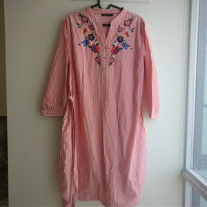 M&S casual dress | Red Striped with embroidery